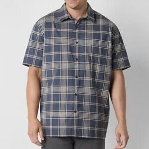 mutual weave Men's Button Up Shirt Size XL Tall Blue Check Short Sleeves NWT $48